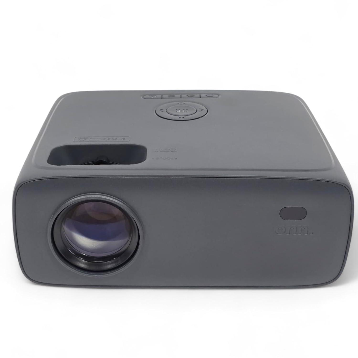 Restored ONN 720P HD Home Theater Projector with 6' HDMI Cable, Black, HDMI/USB/MicroSD/AV - Indoor & outdoor use 100096801 (Refurbished)