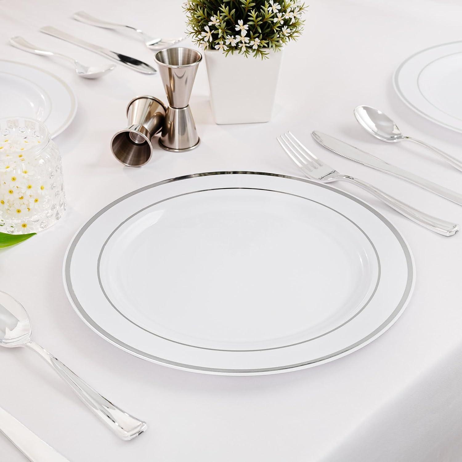 WELLIFE Silver Plastic Dinner Plates 72 Pieces, 10.25" Silver Disposable Plates, Premium Hard Plastic Lunch Plates, Ideal for Wedding and Party