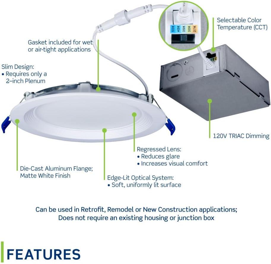 8" White Aluminum LED Slim Baffle Downlight