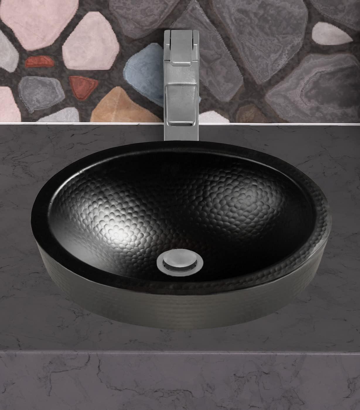 Monarch Abode Matte Black Hand Hammered Oval Drop-in Skirted Bathroom Vanity Sink, 17 inches