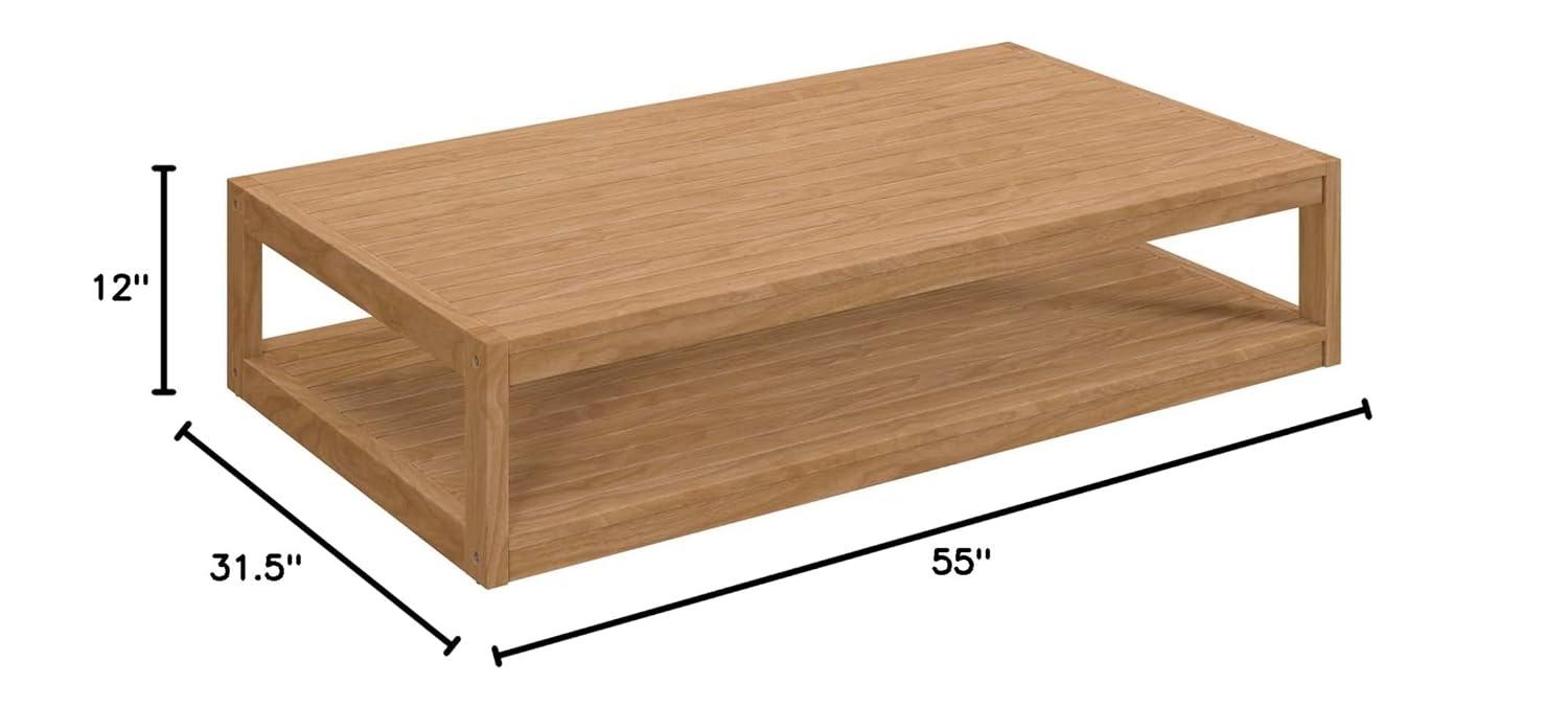 Modway Carlsbad Modern Rectangular Teak Wood Patio Coffee Table in Natural