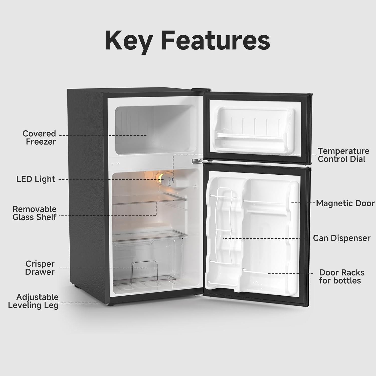 BANGSON BANGSON 3.2 CU.FT, 2 Door Small Refrigerator with Freezer US-BSR-201