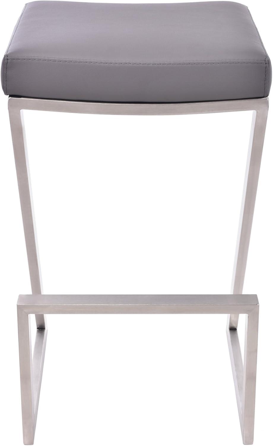 Armen Living Atlantis Backless Barstool, Brushed Stainless Steel Finish with PU Upholstery