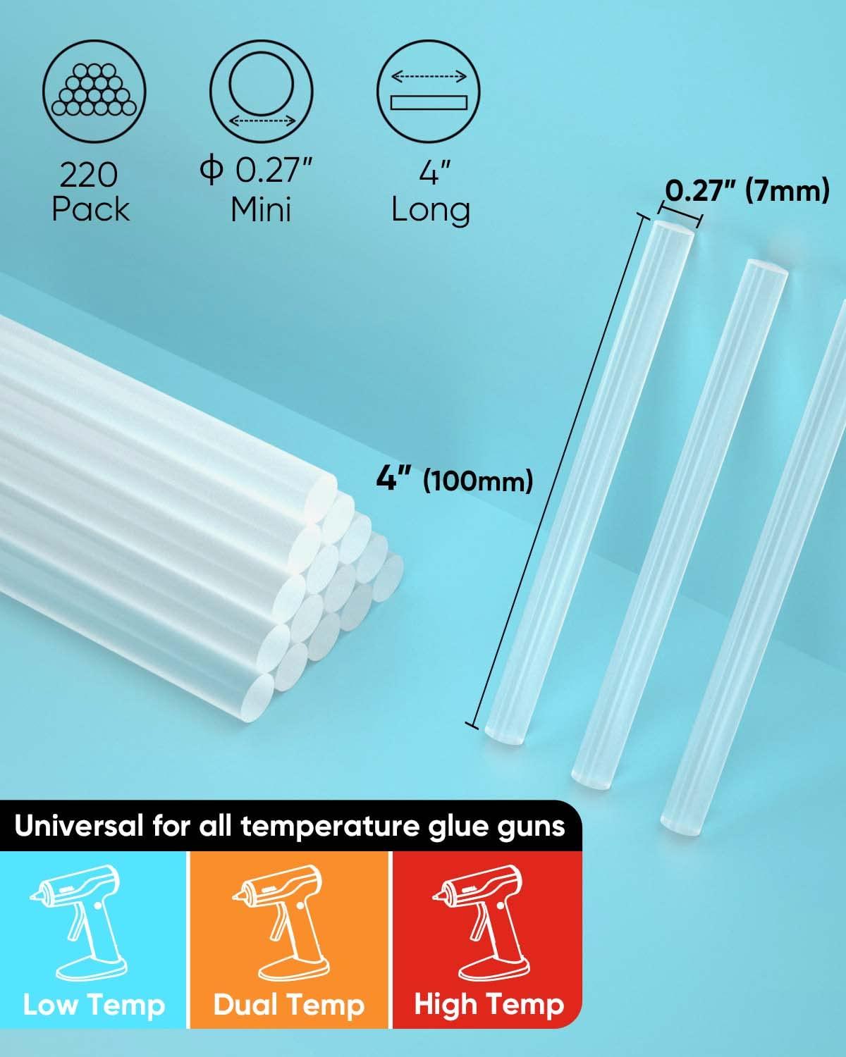 SHALL Mini Hot Glue Sticks, 0.27” Diameter x 4” Long, 220 Pack Clear Hot Melt Glue Gun Sticks