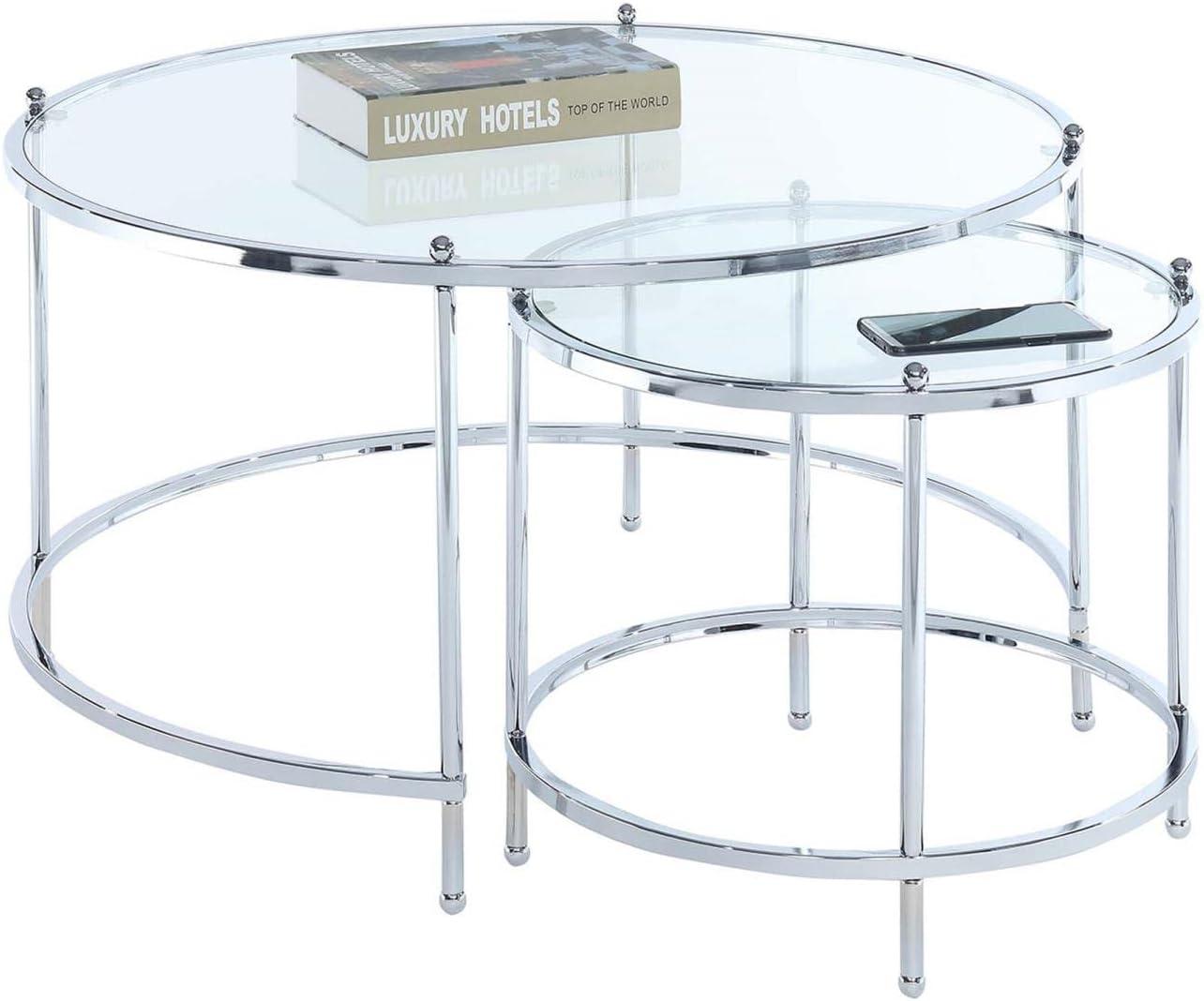 Royal Crest Round Chrome and Glass Nesting Coffee Table Set