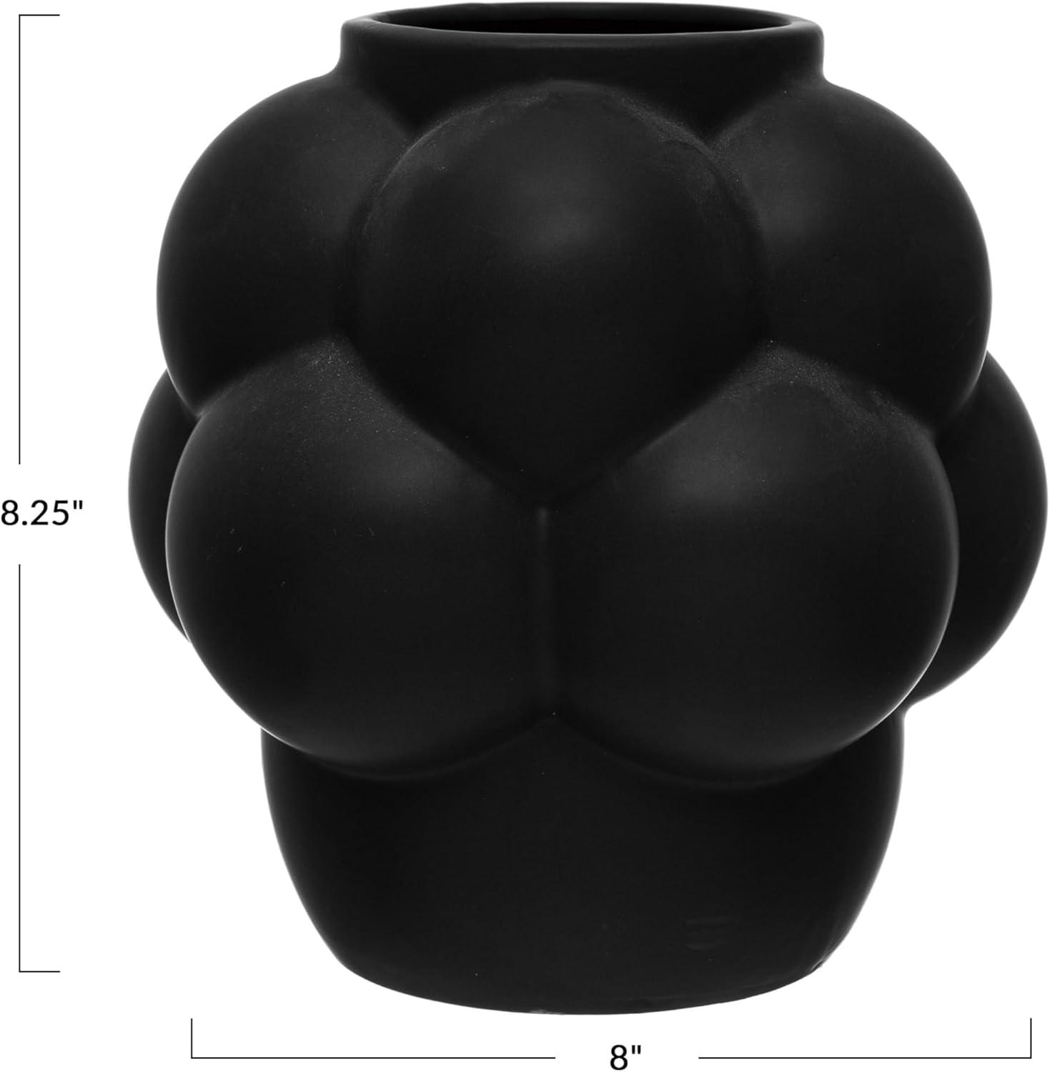 Matte Black Stoneware 8'' Round Vase with Raised Dots