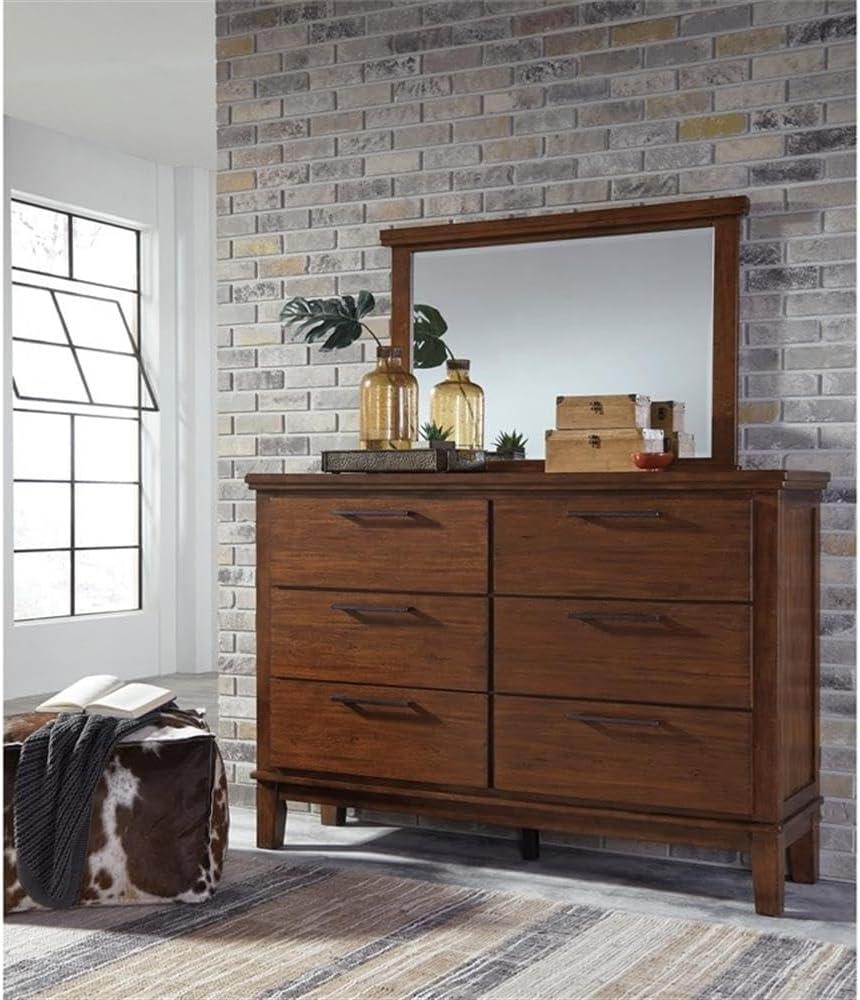 Transitional 46'' Acacia Wood Rectangular Bedroom Mirror in Medium Brown