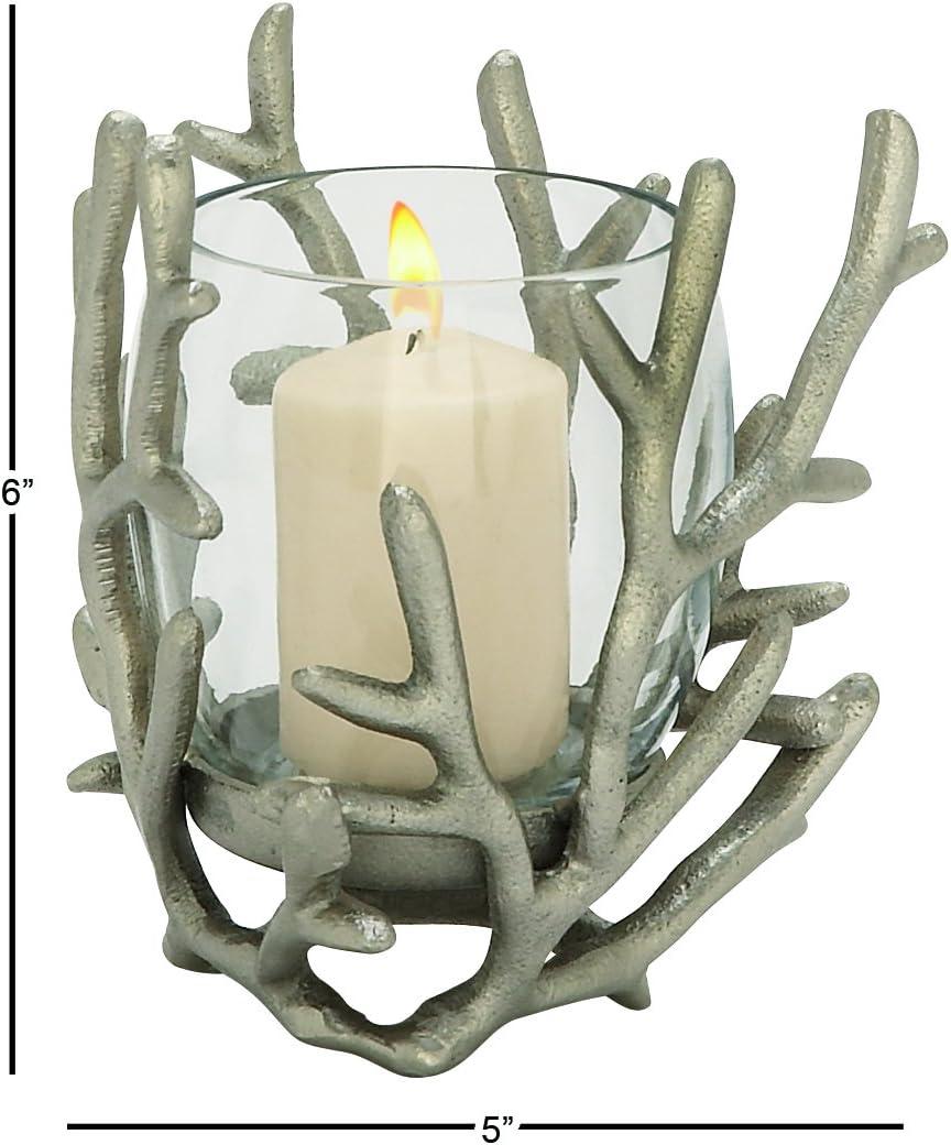 Aluminum Metal Pillar Hurricane Lamp with Coral Design