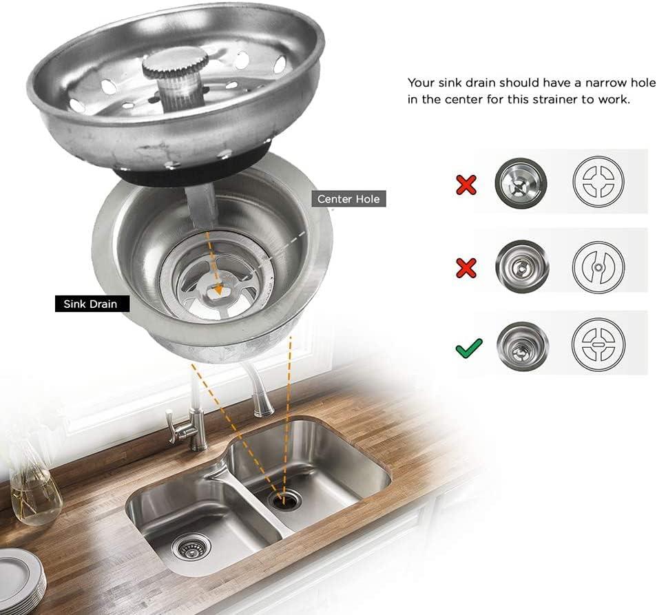 Chrome Plated Stainless Steel Kitchen Sink Basket Strainer with Rubber Stopper, 3-1/2 Inch