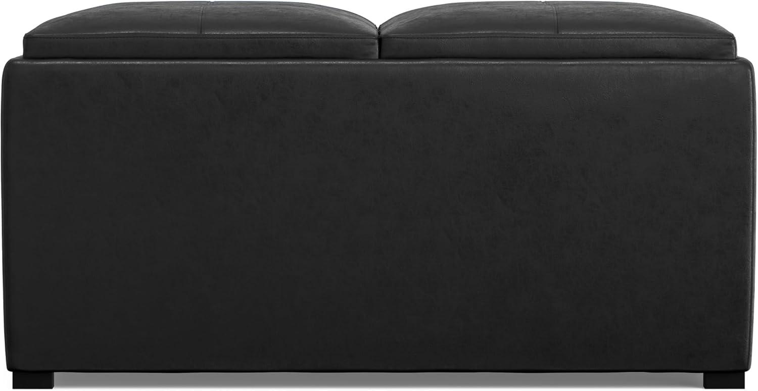 Simpli Home Avalon 35"W Upholstered Square Coffee Table Storage Ottoman with Flip-Over Trays