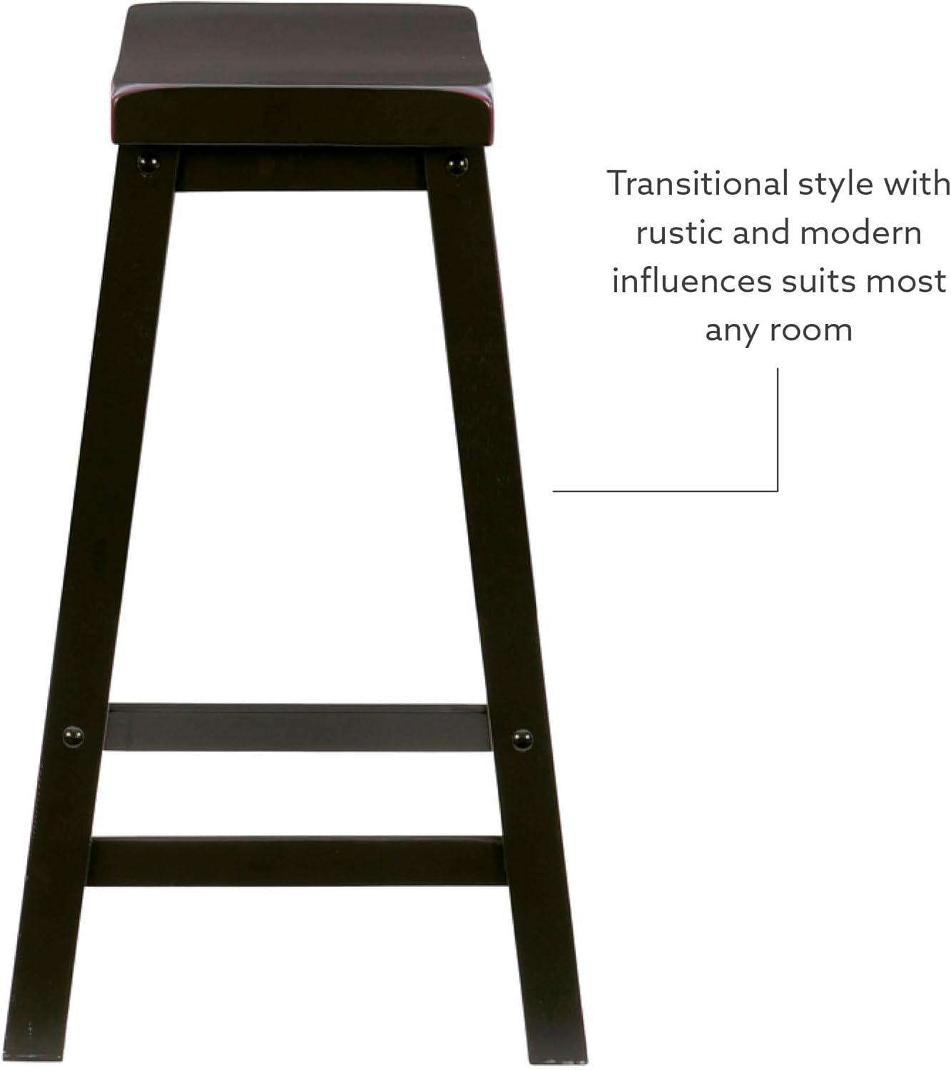 Linon Beamon 24" Sturdy Wood Backless Saddle Seat Counter Stool in Antique Black