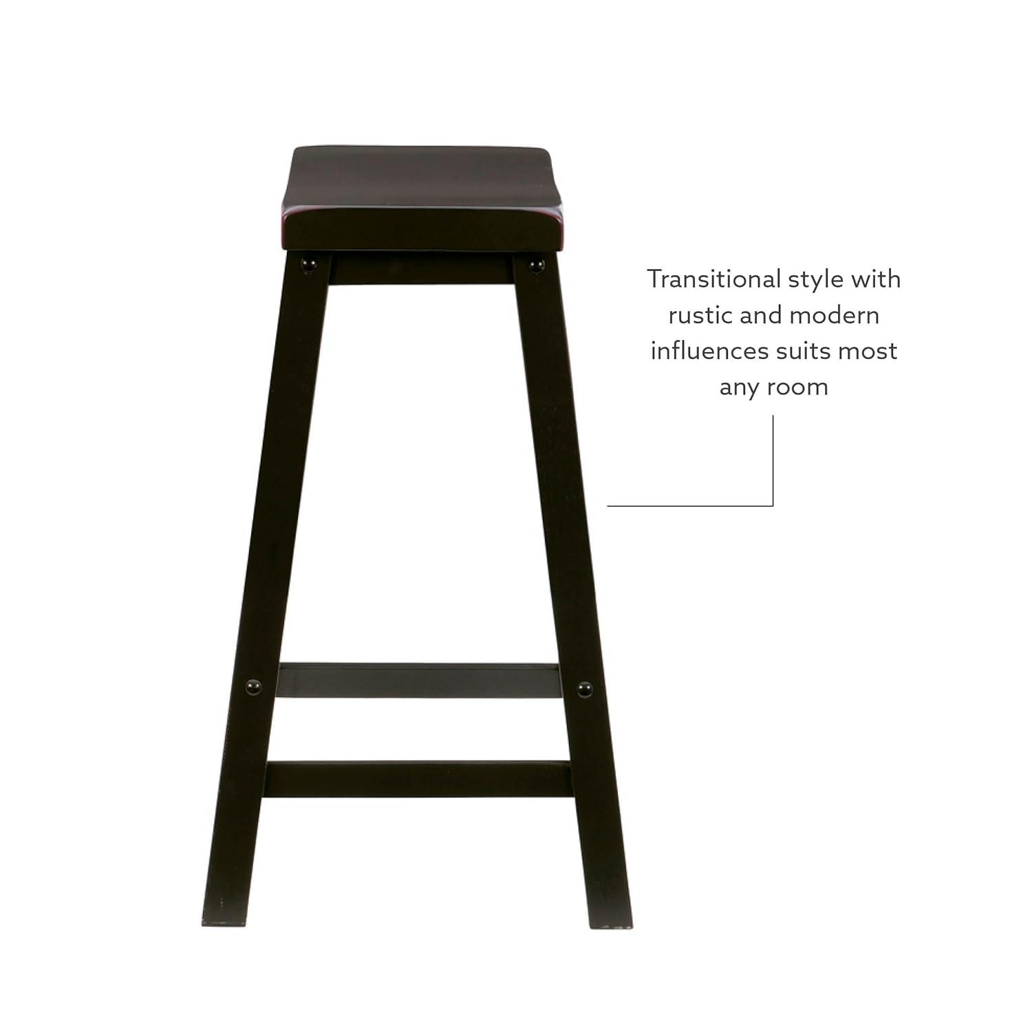 Linon Beamon 24" Sturdy Wood Backless Saddle Seat Counter Stool in Antique Black