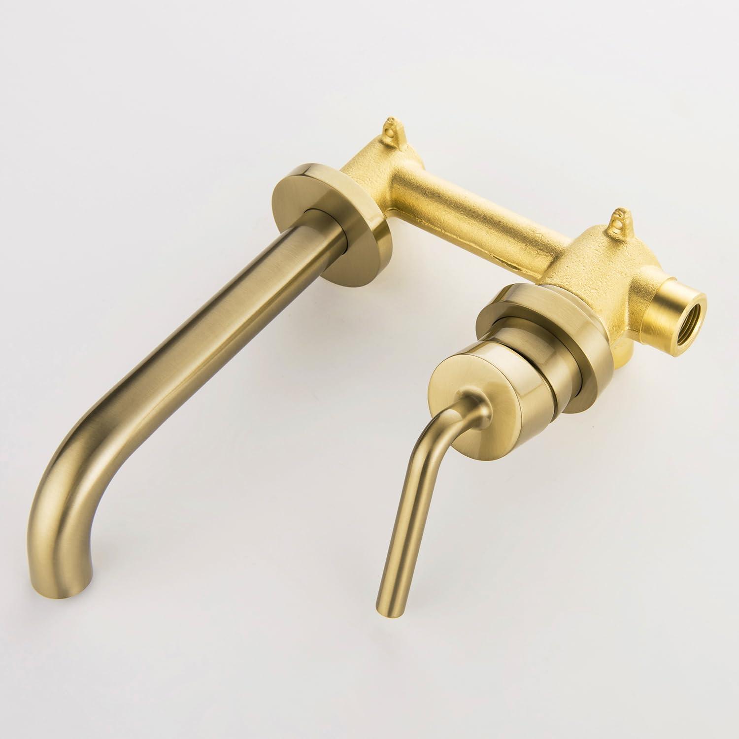 Brushed Gold Wall Mount Brass Bathroom Faucet with Single Handle