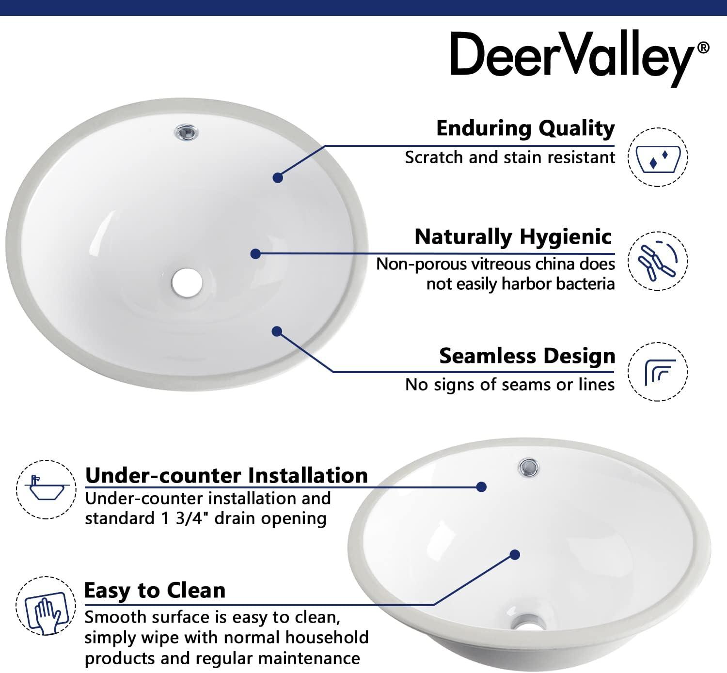 DeerValley Symmetry 18" X 15" Oval Vitreous China Undermount Bathroom Sink with Overflow