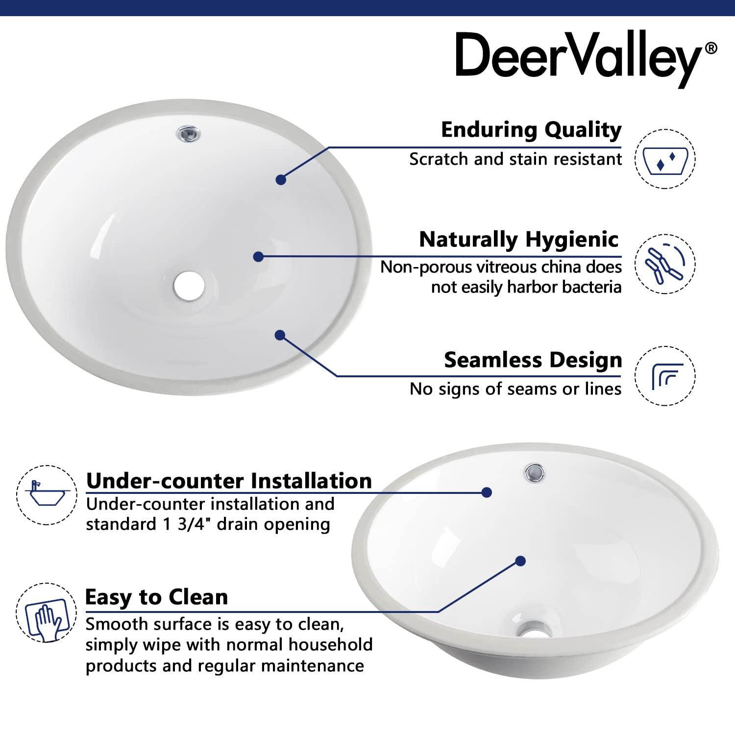 DeerValley Symmetry 19 1/2" X 16" Oval Vitreous China Undermount Bathroom Sink with Overflow