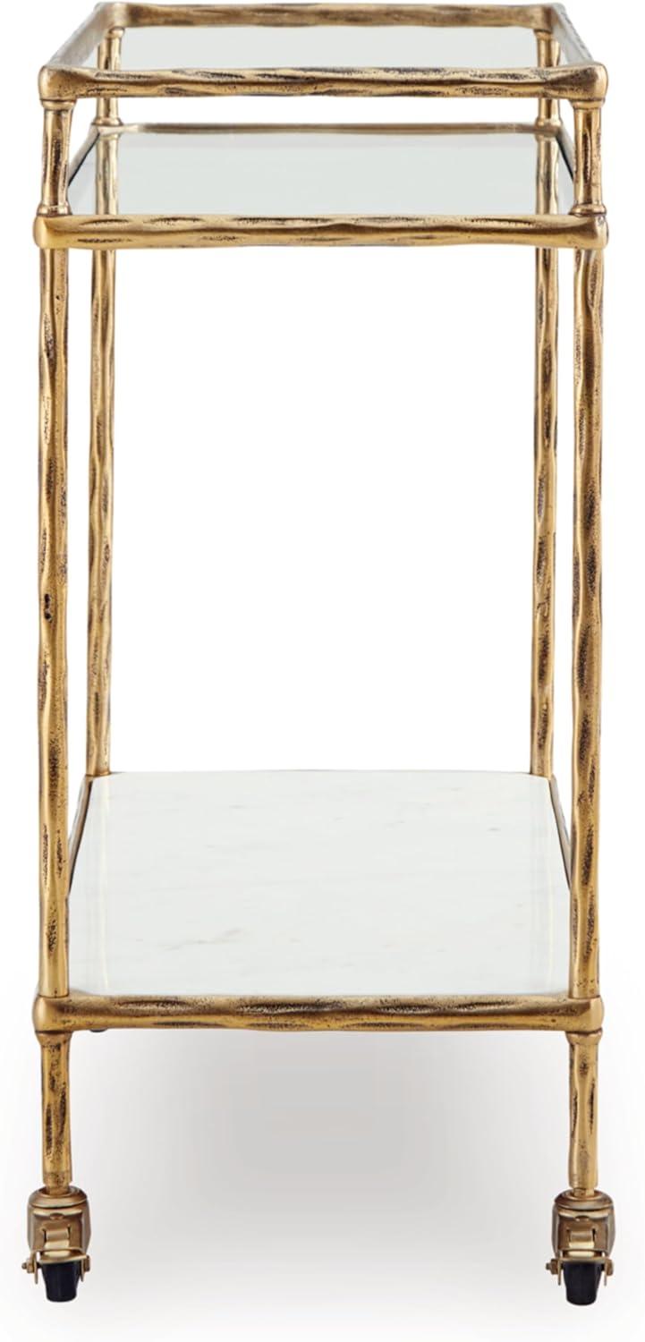 Signature Design by Ashley Kailman Bar Cart Gold Finish: Modern Mirrored Glass Beverage & Cocktail Cart with Locking Casters
