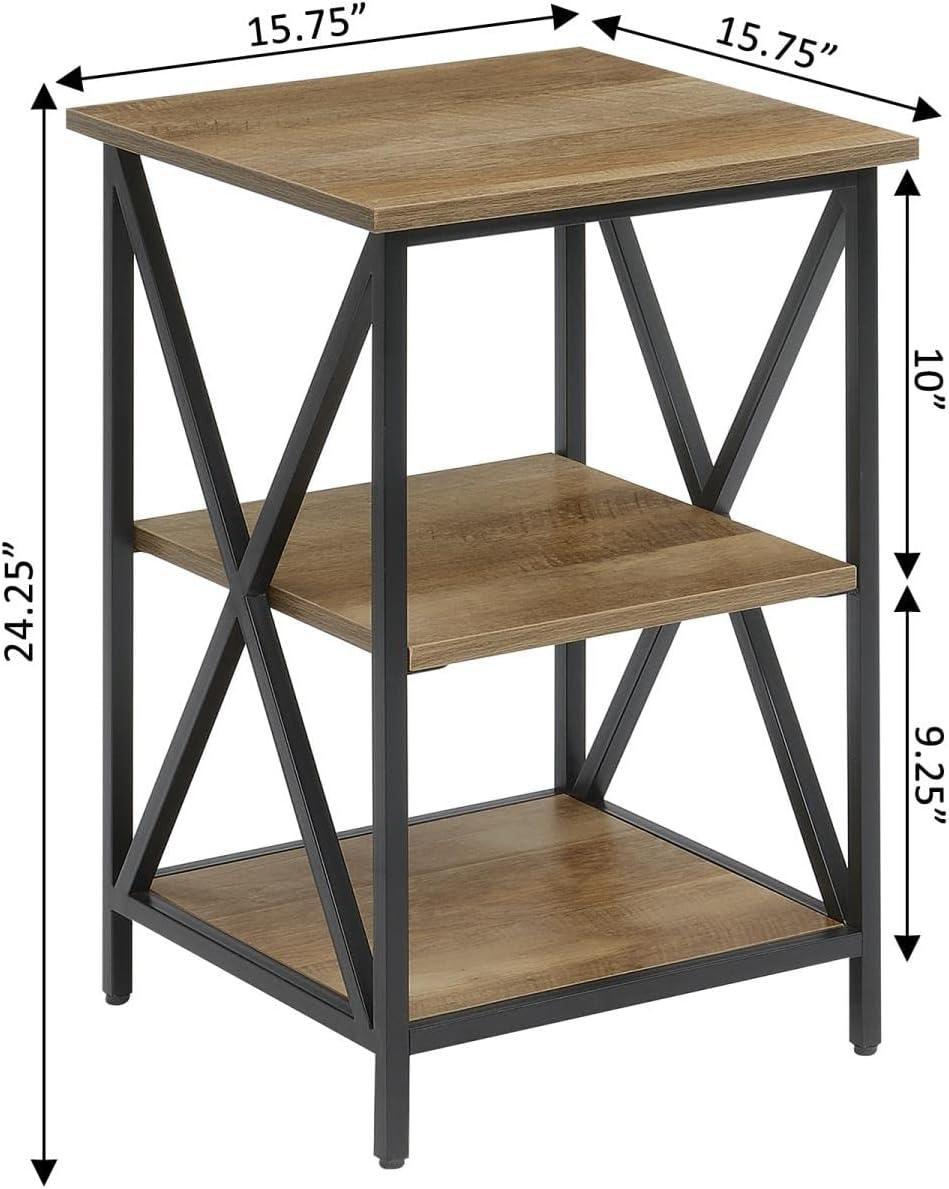 Tucson Weathered Barnwood & Black Square Metal End Table with Shelves