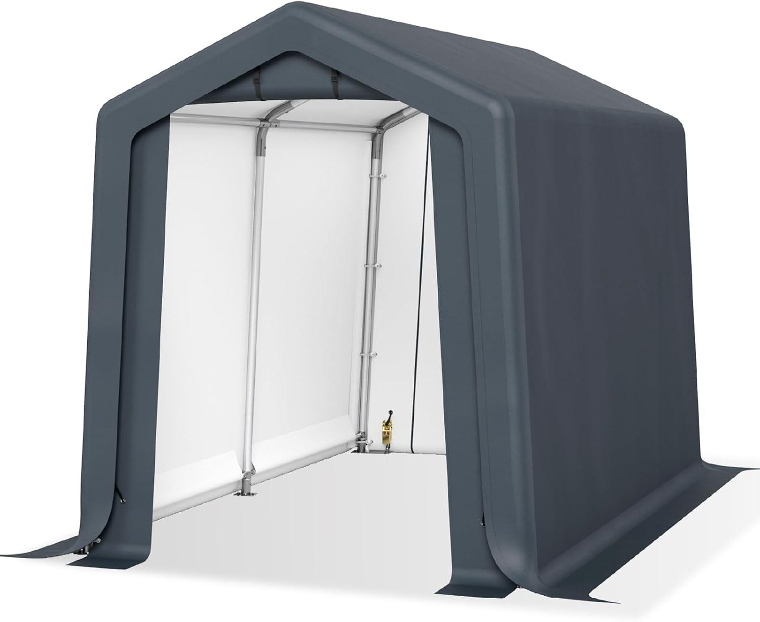 Alpha Joy 8 x 12 x 7.3ft Outdoor Storage Shed Heavy Duty Portable Carport Canopy Shelter, for Bike, Motorcycle, Garden Storage