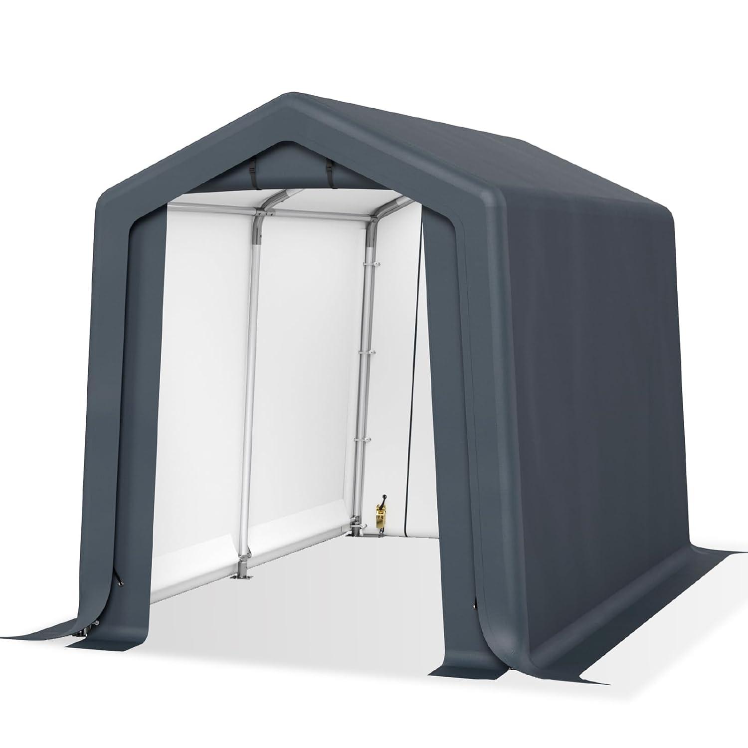 Alpha Joy 8 x 12 x 7.3ft Outdoor Storage Shed Heavy Duty Portable Carport Canopy Shelter, for Bike, Motorcycle, Garden Storage