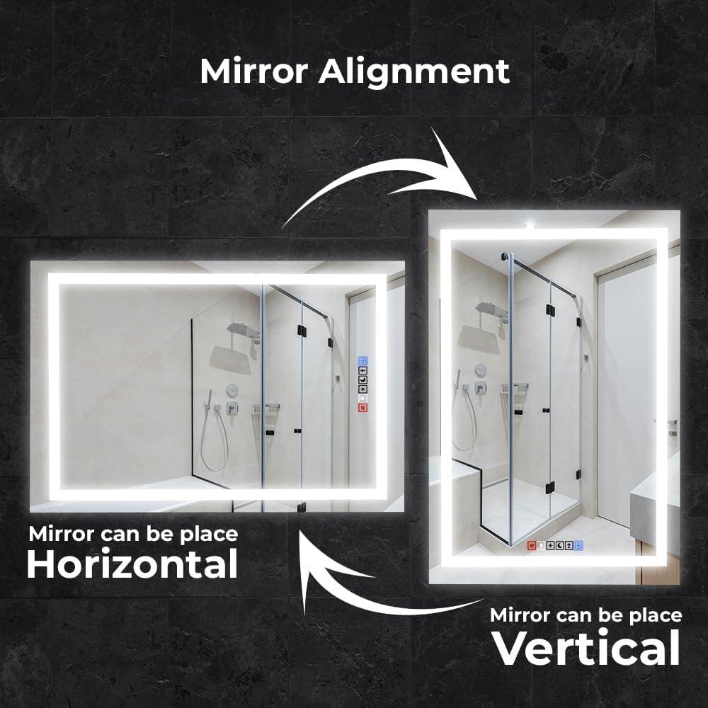 18"x40" LED Dimmable Bathroom Mirror Rectangle LED Lighted Wall Mounted Mirror for Vanity Room with Touch Button and Anti-Fog Function by Fab Glass and Mirror