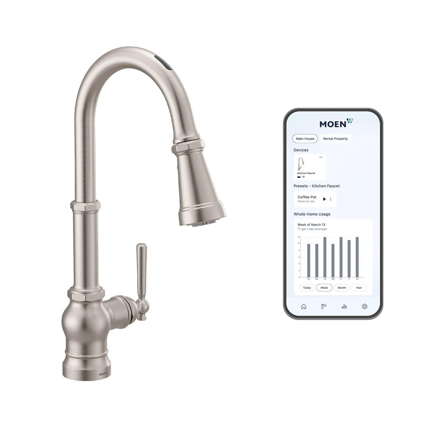 Moen Paterson Spot Resist Stainless Smart Faucet Touchless Pull Down Sprayer Kitchen Faucet with Voice Control and Power Boost, S72003EVSRS