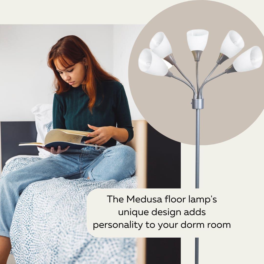 Medusa Adjustable Multi-Head Gray Floor Lamp with White Acrylic Shades