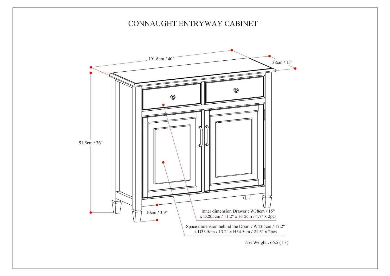 Simpli Home Connaught 40"W Solid Wood 2-Shelf Entryway Storage Cabinet with 2 Storage Drawers