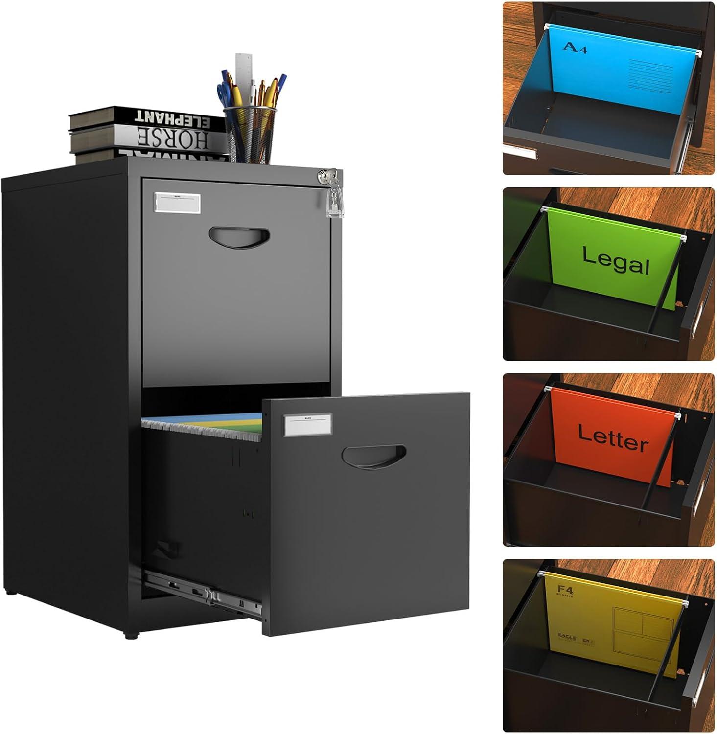 Inbox Zero 2 Drawer File Cabinet With Lock Metal Vertical File Cabinet