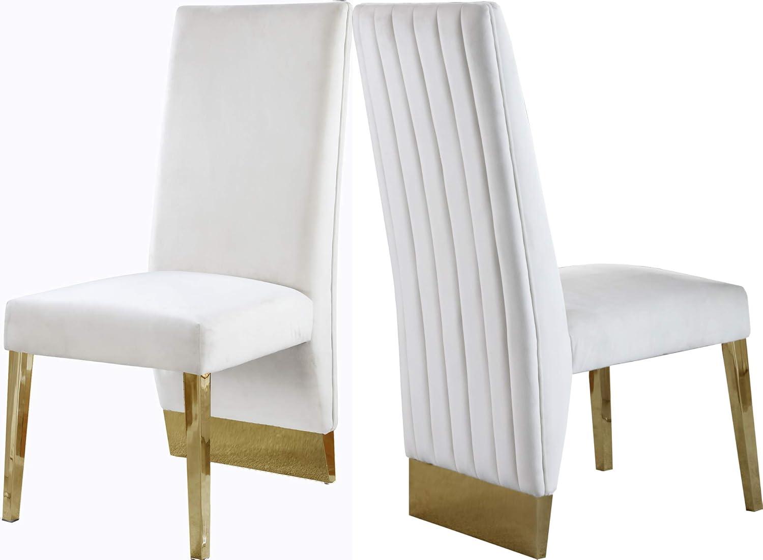 Meridian Furniture Porsha 19"H Velvet Dining Chair in Cream (Set of 2)