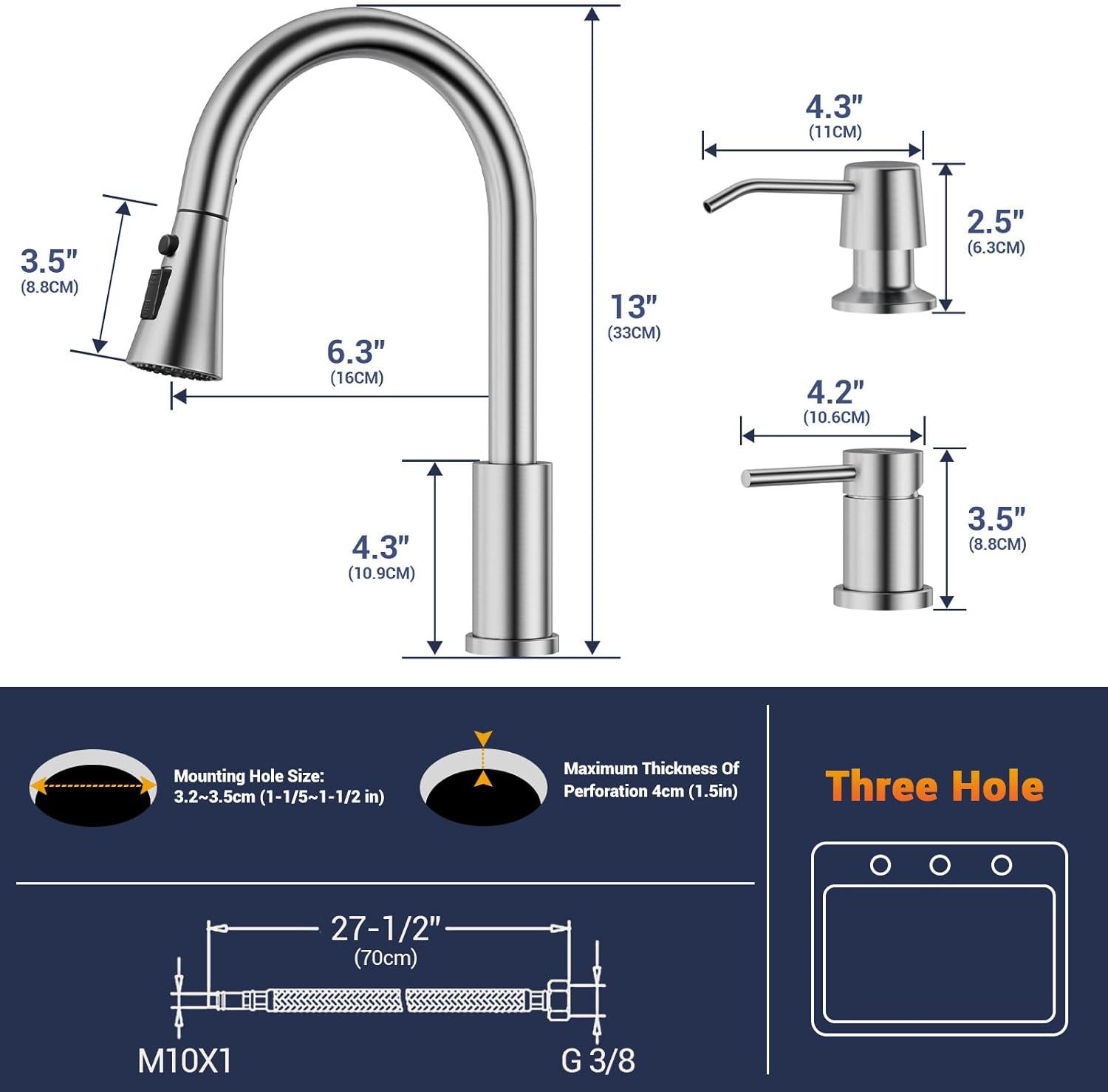 Brushed Nickel Single Handle Pull Down Kitchen Faucet with Soap Dispenser