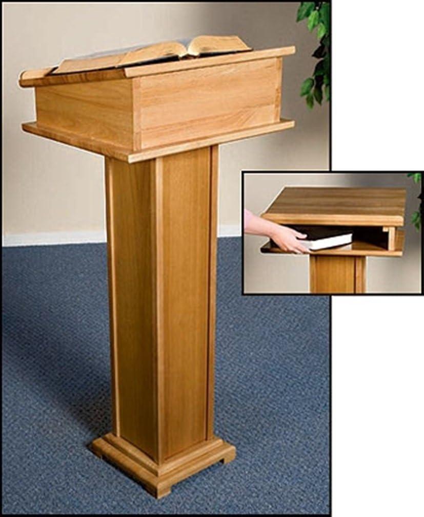 Maple Hardwood Standing Lectern with Pecan Stain and Shelf, 43 Inch