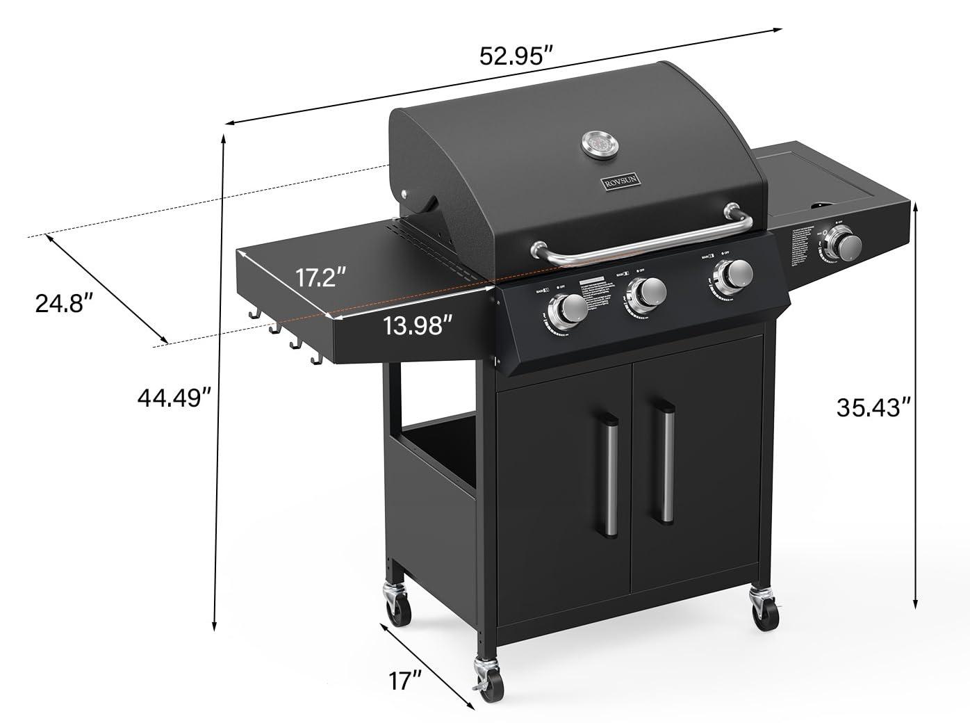 3 Burner Propane Gas Grill With Side Burner