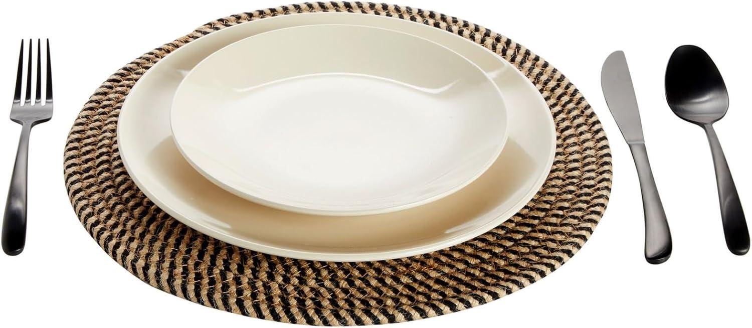 Set of 4 Blue and Tan Woven Jute Round Placemats