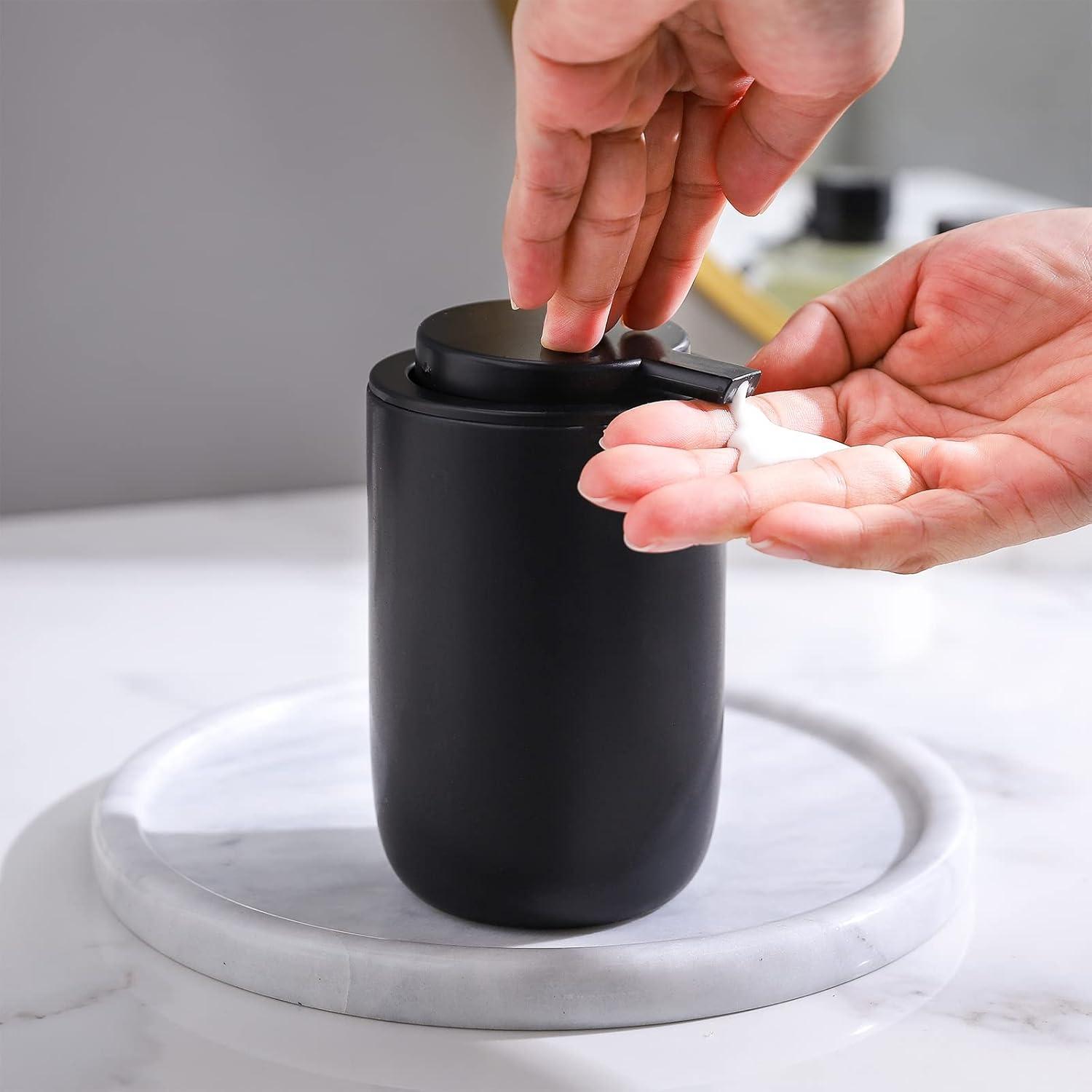 Matte Black Ceramic Cylindrical Soap Dispenser