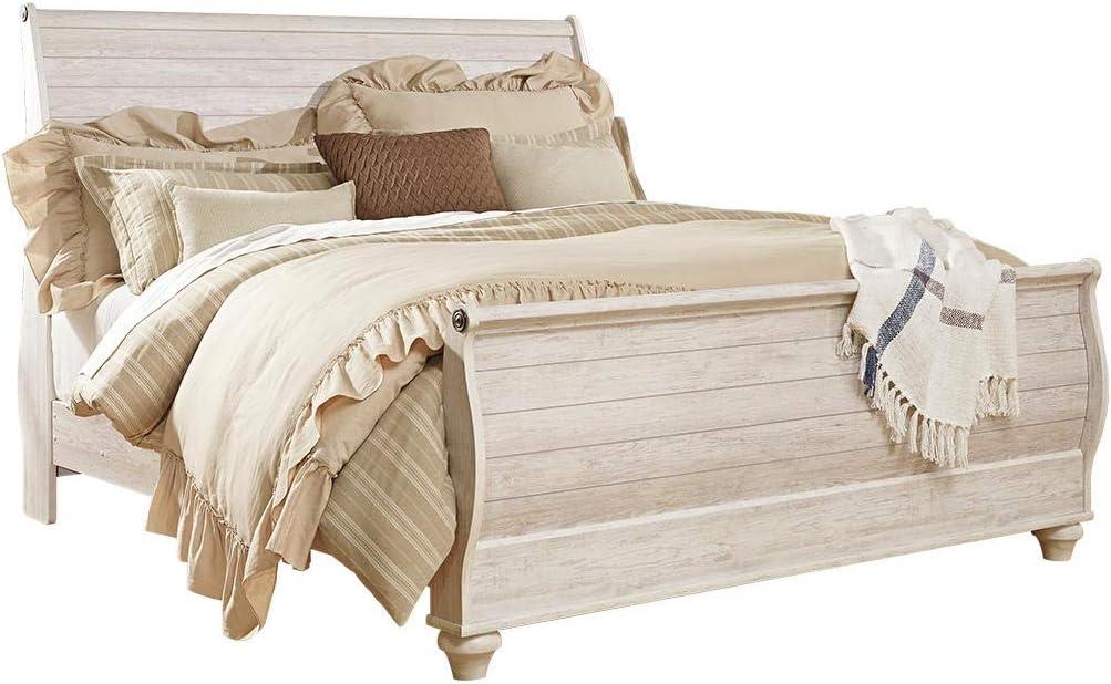 Transitional King Sleigh Bed in Two-Tone Beige Wood