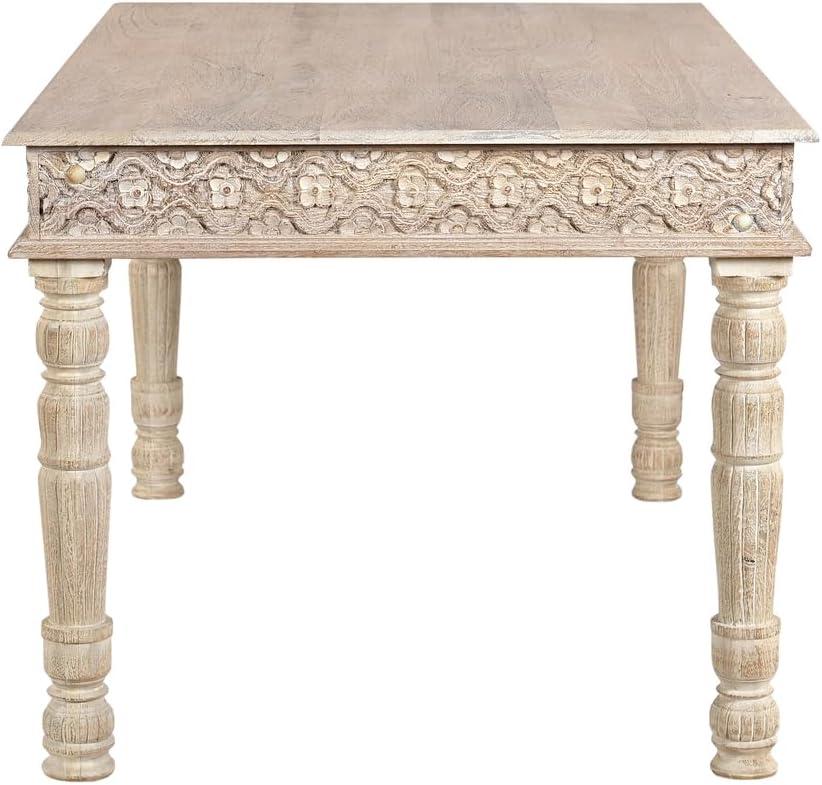 Taran Designs Milton 60" Carved Solid Wood Dining Table in White