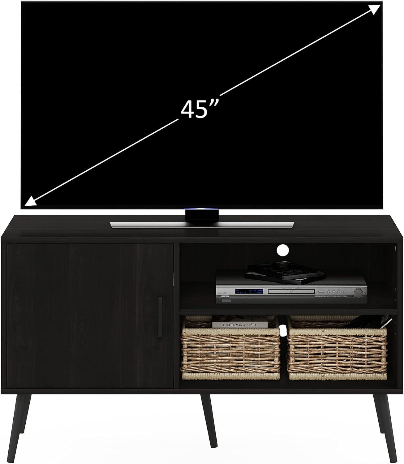 Furinno Claude Mid Century Style TV Stand with Wood Legs, One Cabinet Two Shelves, Espresso