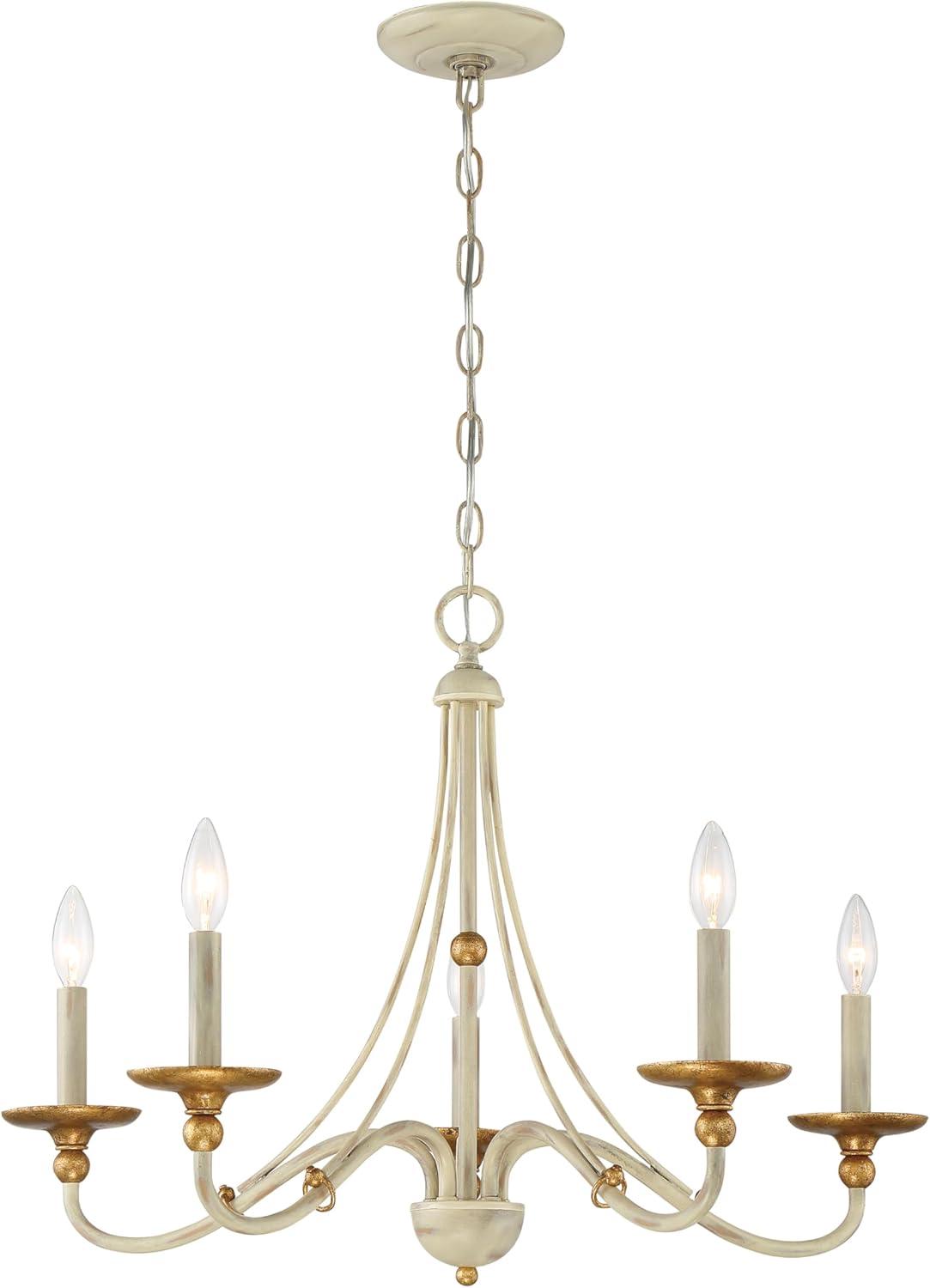 Minka Lavery White Gold Pendant Chandelier 28" Wide Farmhouse French 5-Light Fixture for Dining Room House Foyer Kitchen Entryway