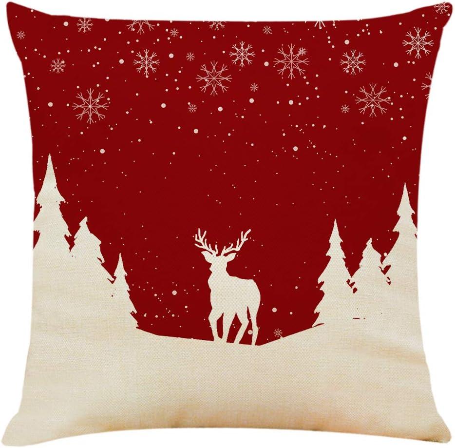 Sunnyglade 4PCS 18"x18" Christmas Throw Pillow Covers Christmas Decorative Couch Pillow Cases Cotton Linen Pillow Square Cushion Cover for Sofa, Couch, Bed and Car (Christmas A-4PCS)