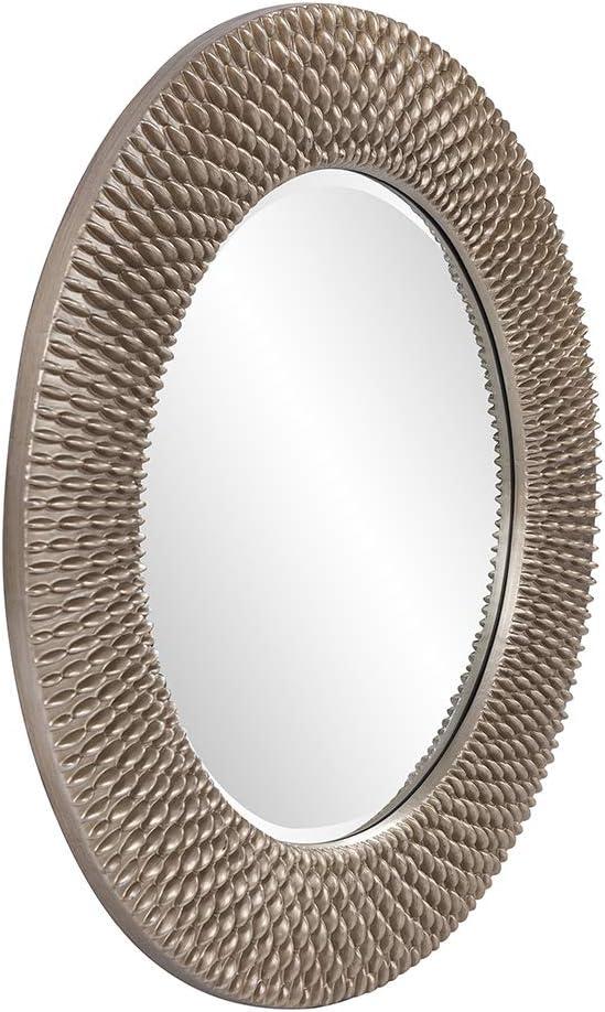 Silver Round Textured Ribbed Wall Mirror, 32 Inch