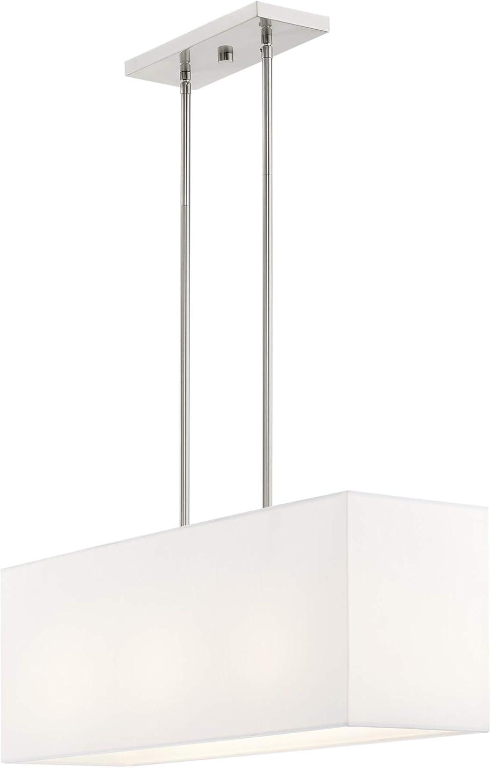 Summit Brushed Nickel 3-Light Linear Chandelier with Off-White Shade