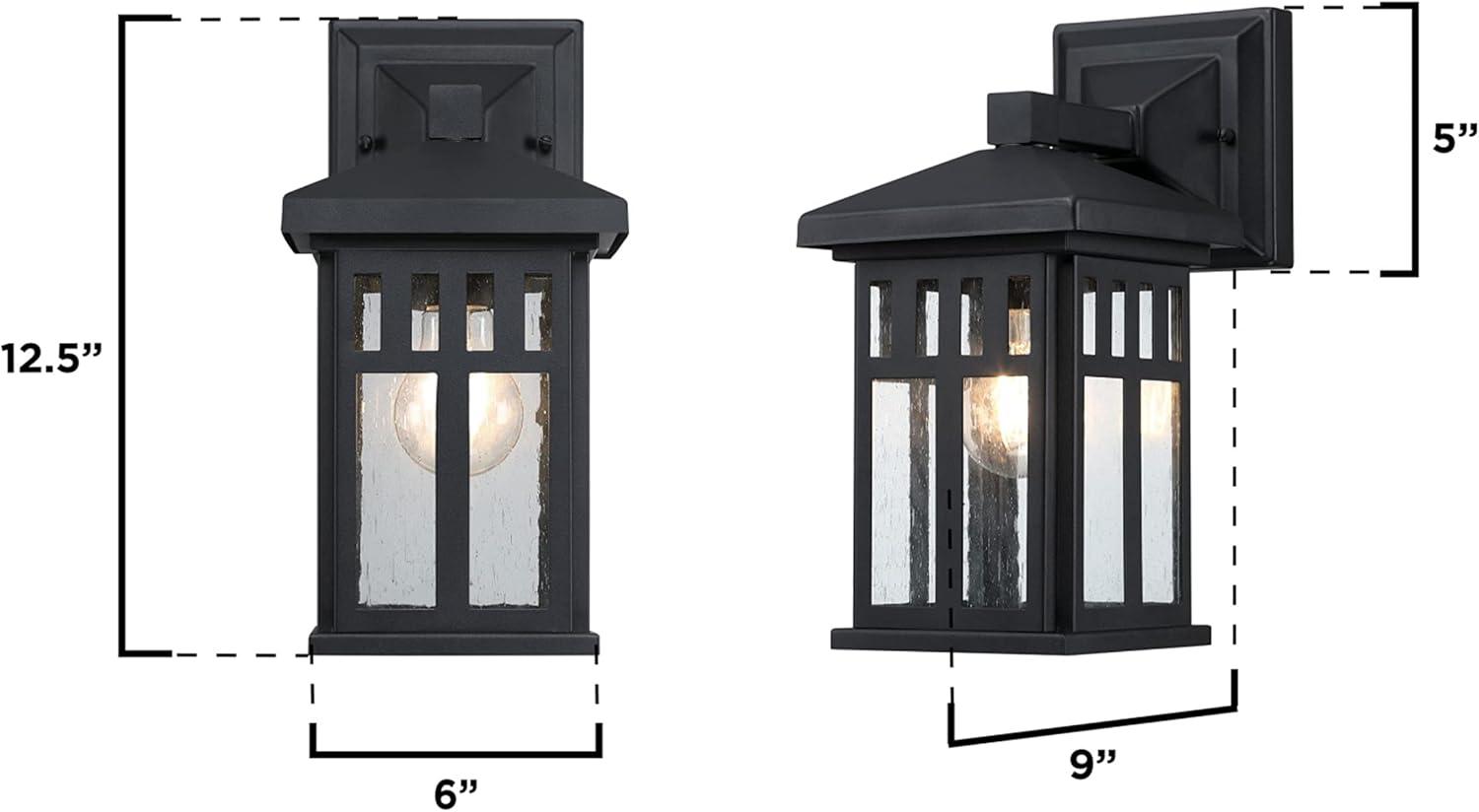 Textured Black Craftsman Outdoor Wall Sconce with Seeded Glass