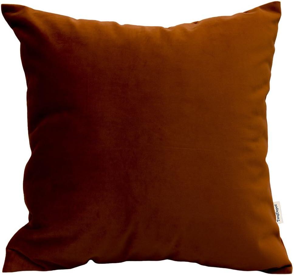 TangDepot Pack of 2 Solid Velvet Throw Pillow Covers, Cushion Shams, Super Luxury Soft Pillow Cases, Square Pillow Shells - (16x16 Inch 2 Pieces, Deep Truffle)