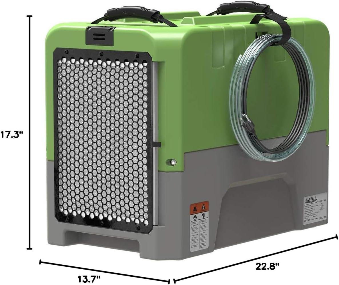 Refine Air Treatment ALORAIR 180 PPD Commercial Dehumidifier with Pump Drain Hose for Basement Warehouse & Job Sites Green