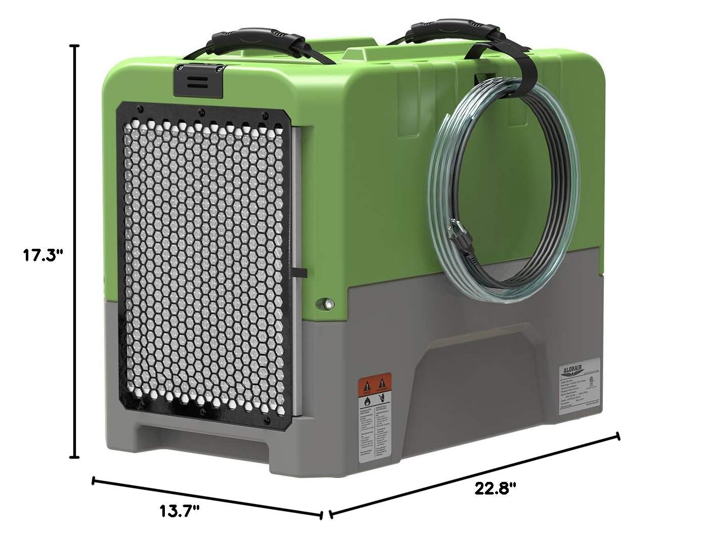 Refine Air Treatment ALORAIR 180 PPD Commercial Dehumidifier with Pump Drain Hose for Basement Warehouse & Job Sites Green