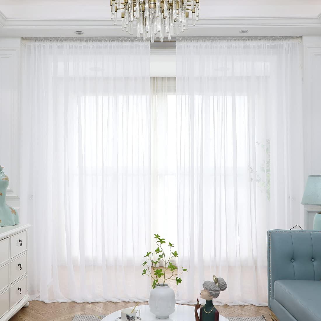 Window White Sheer Curtains 84 Inches Long 2 Panels Sheer White Curtain Clear Basic Rod Pocket Panel Other Beige Grey Purple Pink 63 72 95 108 Inch Bedroom Children Living Room Yard Kitchen