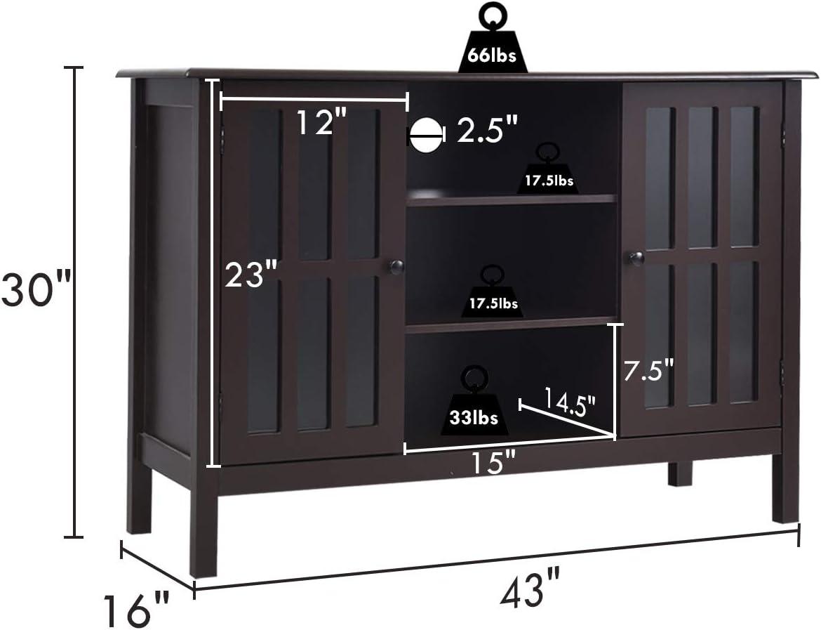 Elegant Tall Brown TV Console with Cabinet Storage and Shelves