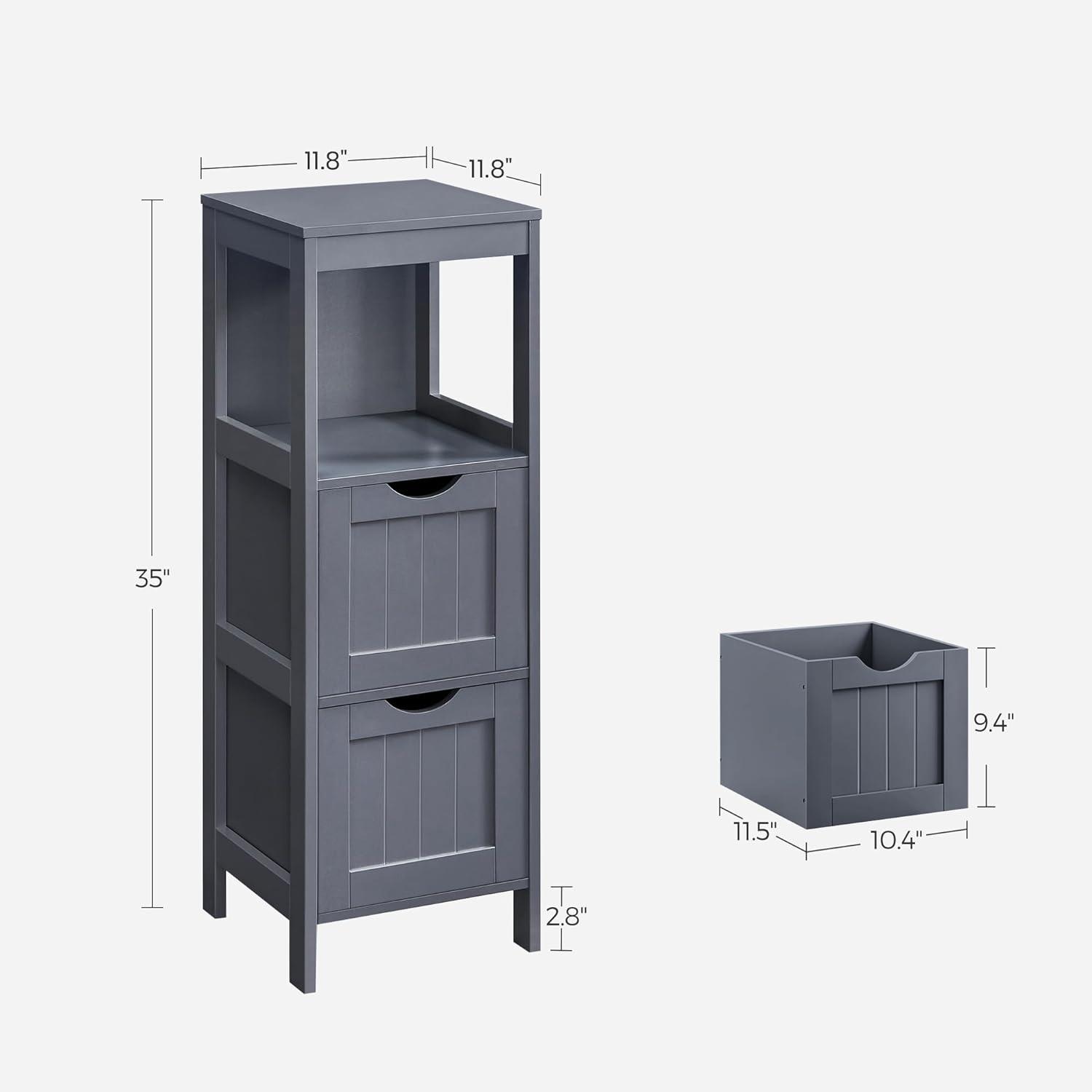 VASAGLE Bathroom Floor Cabinet Bathroom Storage Organizer Rack Stand 2 Drawers Grey