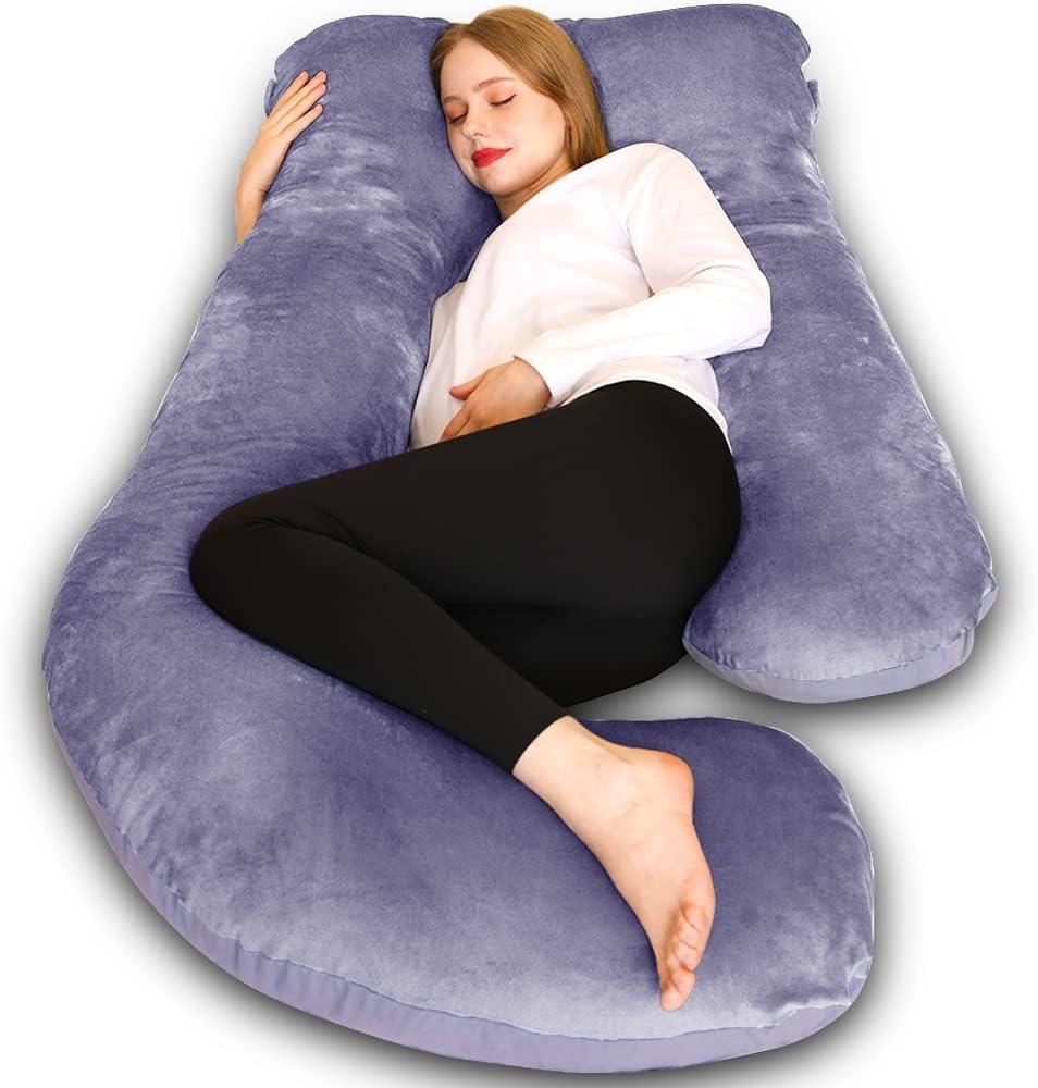 Purple U-Shaped Full Body Maternity Pillow with Removable Cover