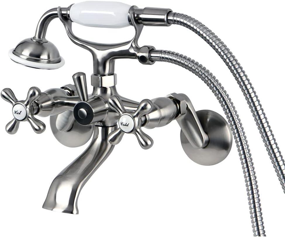 Kingston Brass Kingston Two-Handle 2-Hole Wall Mount Clawfoot Tub Faucet with Hand Shower